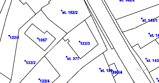 Parcela st. 122/3 v KÚ Kokory, Katastrální mapa