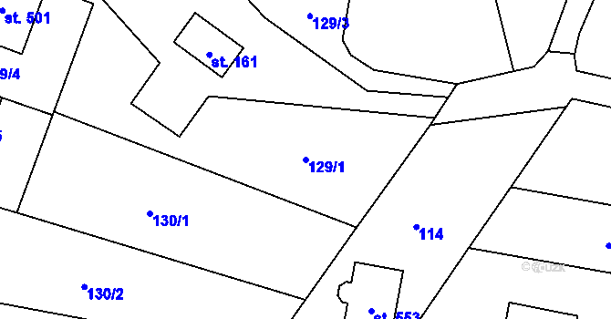 Parcela st. 129/1 v KÚ Kokory, Katastrální mapa