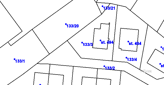 Parcela st. 133/3 v KÚ Kokory, Katastrální mapa