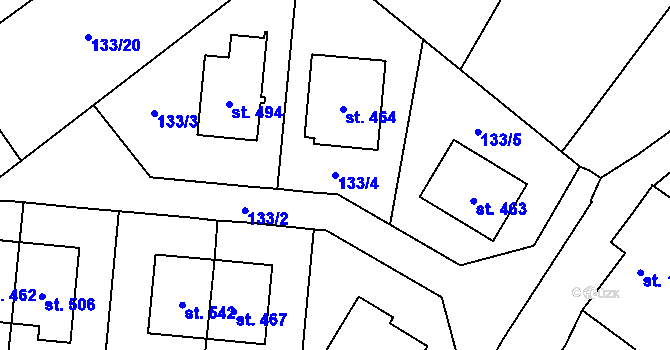Parcela st. 133/4 v KÚ Kokory, Katastrální mapa