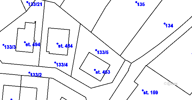 Parcela st. 133/5 v KÚ Kokory, Katastrální mapa