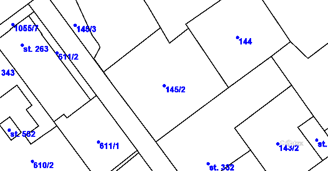 Parcela st. 145/2 v KÚ Kokory, Katastrální mapa