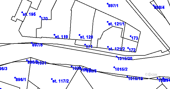 Parcela st. 171 v KÚ Kokory, Katastrální mapa