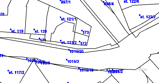 Parcela st. 172 v KÚ Kokory, Katastrální mapa