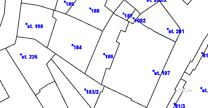 Parcela st. 186 v KÚ Kokory, Katastrální mapa