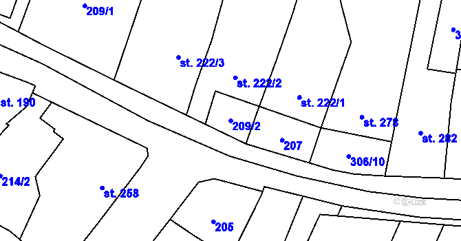 Parcela st. 209/2 v KÚ Kokory, Katastrální mapa