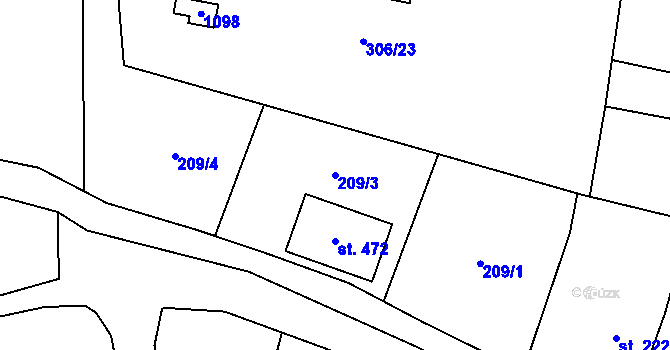 Parcela st. 209/3 v KÚ Kokory, Katastrální mapa
