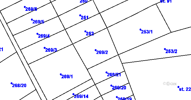 Parcela st. 269/2 v KÚ Kokory, Katastrální mapa