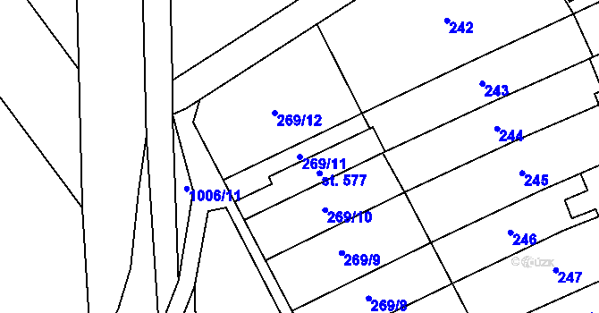 Parcela st. 269/11 v KÚ Kokory, Katastrální mapa