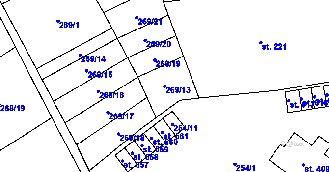 Parcela st. 269/13 v KÚ Kokory, Katastrální mapa