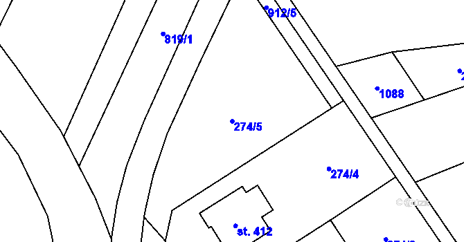 Parcela st. 274/5 v KÚ Kokory, Katastrální mapa