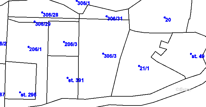 Parcela st. 306/3 v KÚ Kokory, Katastrální mapa