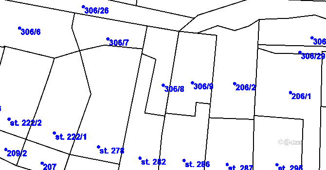 Parcela st. 306/8 v KÚ Kokory, Katastrální mapa