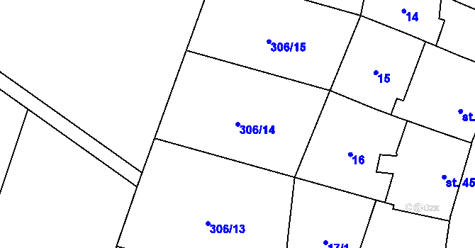 Parcela st. 306/14 v KÚ Kokory, Katastrální mapa