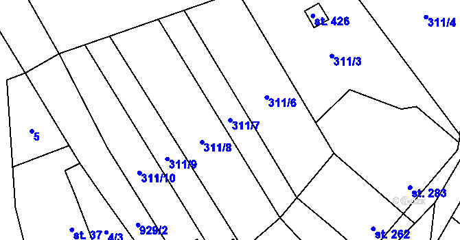 Parcela st. 311/7 v KÚ Kokory, Katastrální mapa