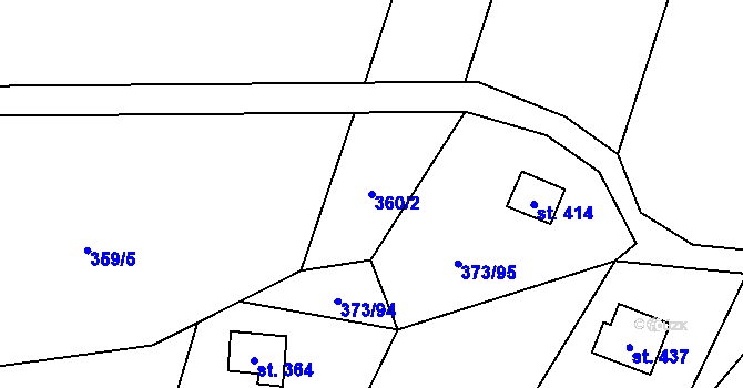 Parcela st. 360/2 v KÚ Kokory, Katastrální mapa