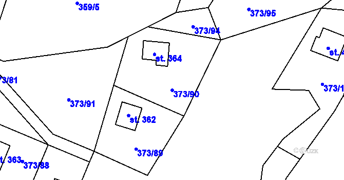 Parcela st. 373/90 v KÚ Kokory, Katastrální mapa