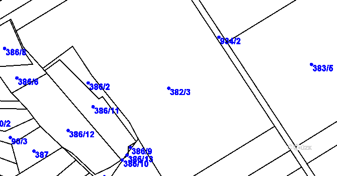 Parcela st. 382/3 v KÚ Kokory, Katastrální mapa