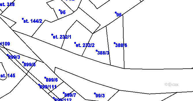 Parcela st. 388/3 v KÚ Kokory, Katastrální mapa