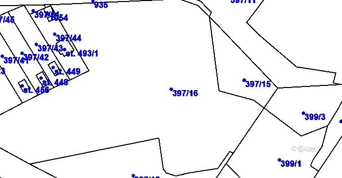 Parcela st. 397/16 v KÚ Kokory, Katastrální mapa