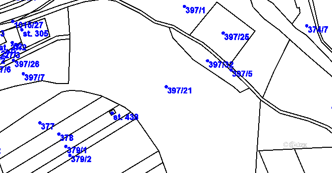 Parcela st. 397/21 v KÚ Kokory, Katastrální mapa