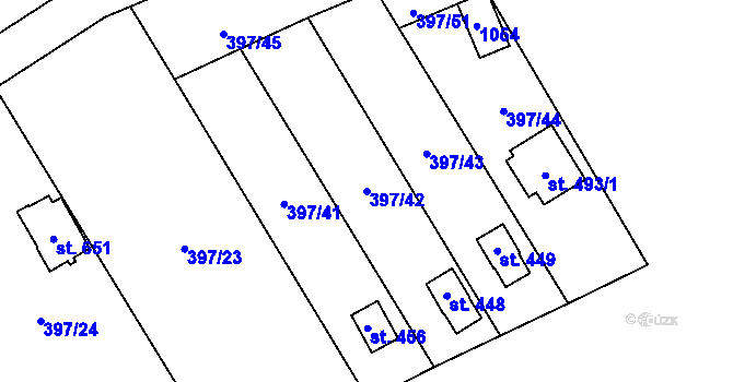 Parcela st. 397/42 v KÚ Kokory, Katastrální mapa