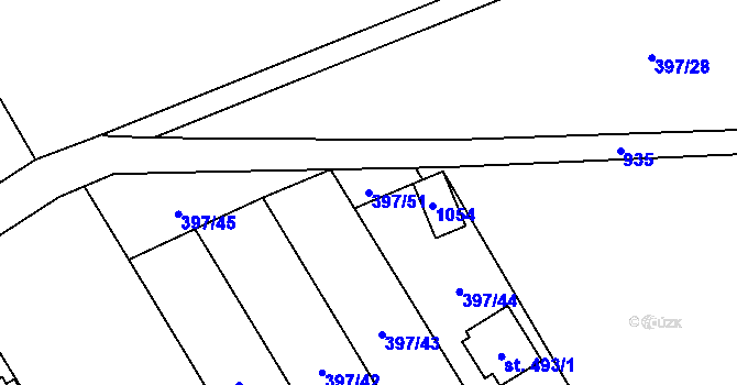 Parcela st. 397/51 v KÚ Kokory, Katastrální mapa