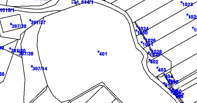 Parcela st. 401 v KÚ Kokory, Katastrální mapa