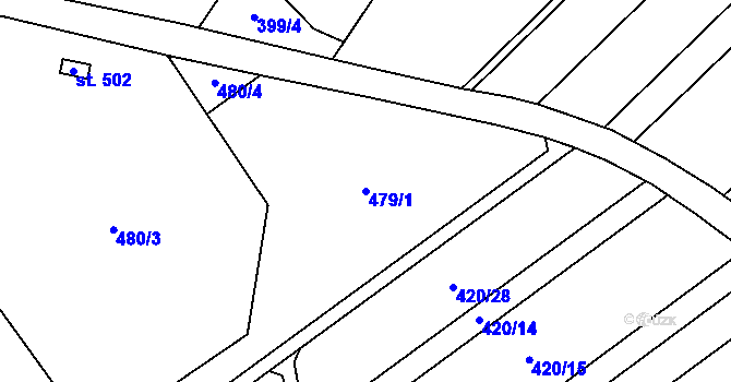 Parcela st. 479/1 v KÚ Kokory, Katastrální mapa