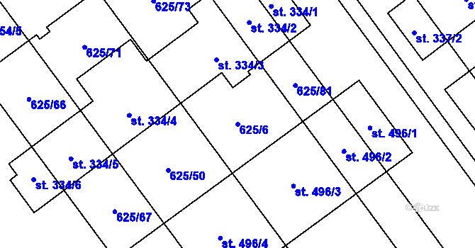 Parcela st. 625/6 v KÚ Kokory, Katastrální mapa