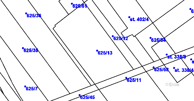 Parcela st. 625/13 v KÚ Kokory, Katastrální mapa