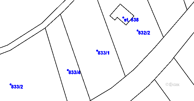 Parcela st. 833/1 v KÚ Kokory, Katastrální mapa