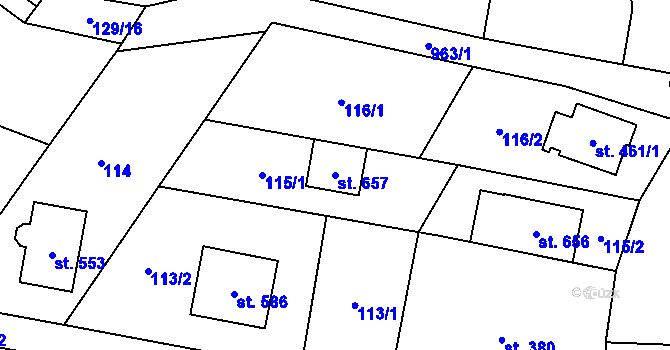 Parcela st. 657 v KÚ Kokory, Katastrální mapa