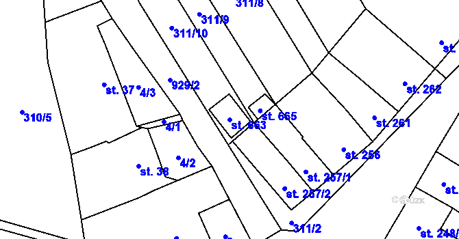 Parcela st. 663 v KÚ Kokory, Katastrální mapa