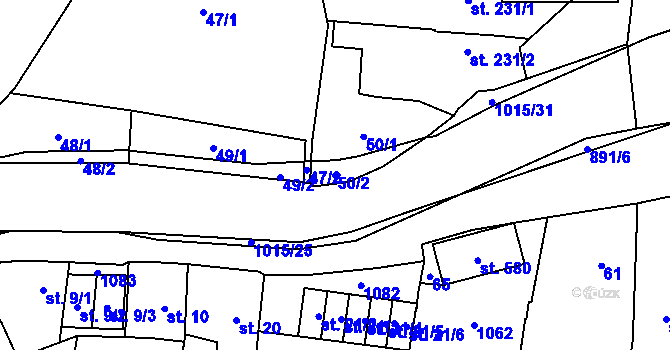 Parcela st. 50/2 v KÚ Kokory, Katastrální mapa