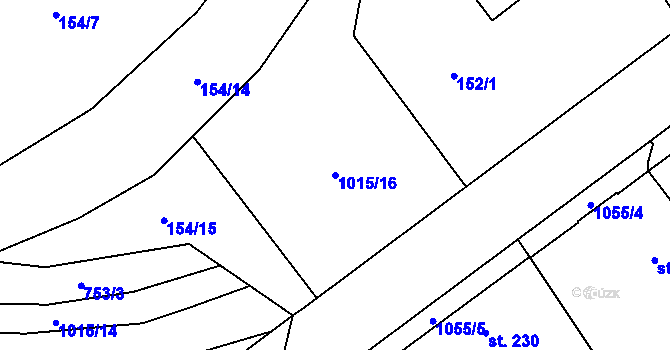 Parcela st. 1015/16 v KÚ Kokory, Katastrální mapa