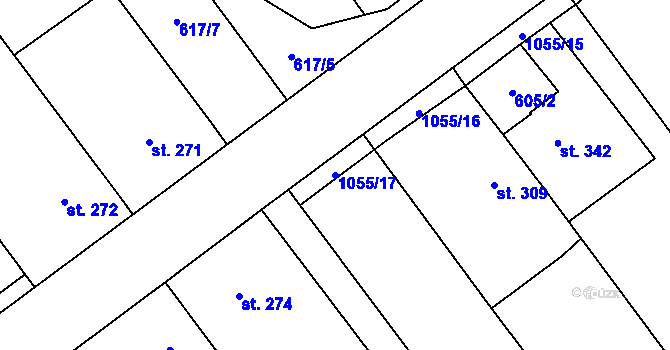 Parcela st. 1055/17 v KÚ Kokory, Katastrální mapa