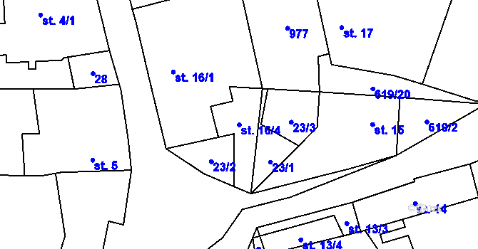 Parcela st. 16/4 v KÚ Kokořín, Katastrální mapa