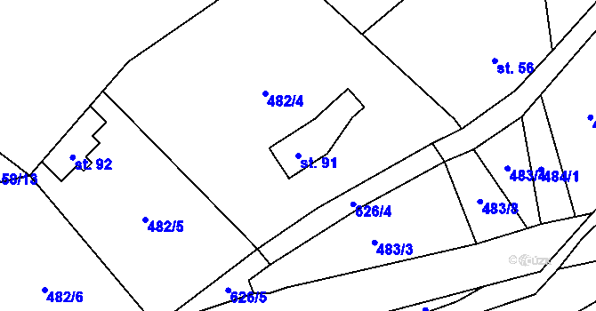 Parcela st. 91 v KÚ Kokořín, Katastrální mapa