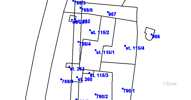 Parcela st. 115/1 v KÚ Kokořín, Katastrální mapa