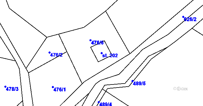 Parcela st. 202 v KÚ Kokořín, Katastrální mapa