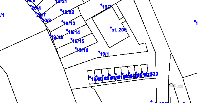 Parcela st. 19/1 v KÚ Kokořín, Katastrální mapa