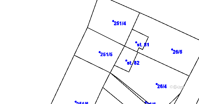 Parcela st. 251/5 v KÚ Kokořín, Katastrální mapa