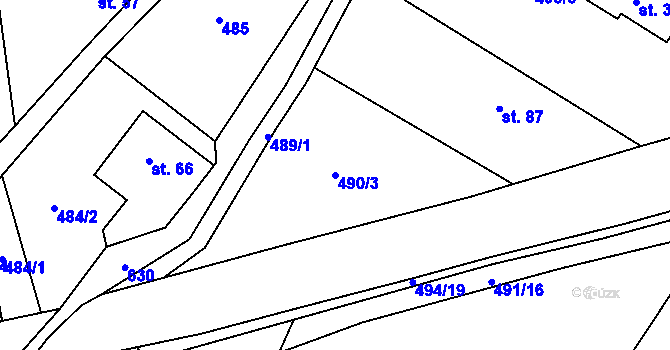 Parcela st. 490/3 v KÚ Kokořín, Katastrální mapa
