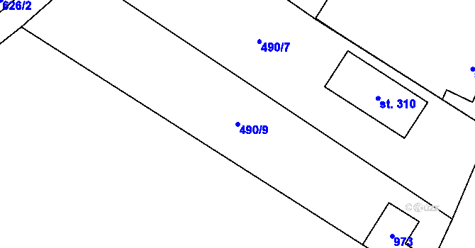 Parcela st. 490/9 v KÚ Kokořín, Katastrální mapa