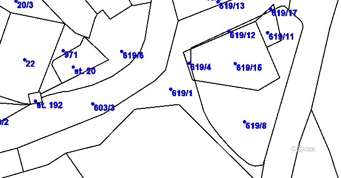 Parcela st. 619/1 v KÚ Kokořín, Katastrální mapa