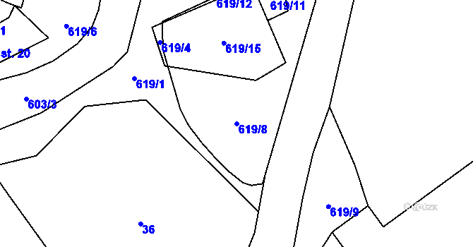 Parcela st. 619/8 v KÚ Kokořín, Katastrální mapa