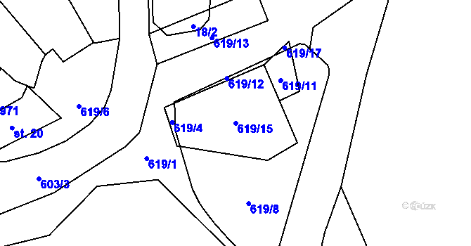 Parcela st. 619/15 v KÚ Kokořín, Katastrální mapa