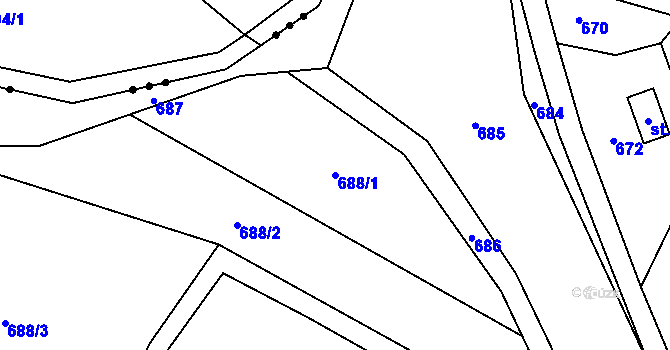 Parcela st. 688/1 v KÚ Kokořín, Katastrální mapa