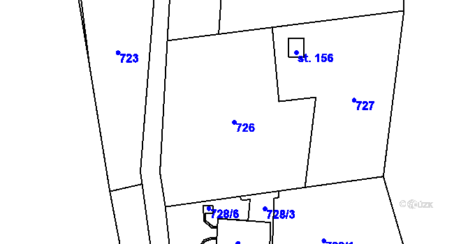 Parcela st. 726 v KÚ Kokořín, Katastrální mapa